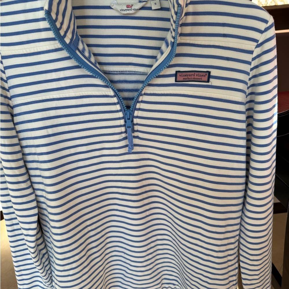 Vineyard Vines Light Blue & White Striped Half-Zip Pullover dream cloth small